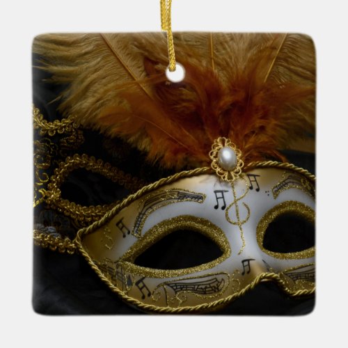 Gold Carnival Venetian Mask Masquerade Ceramic Ornament
