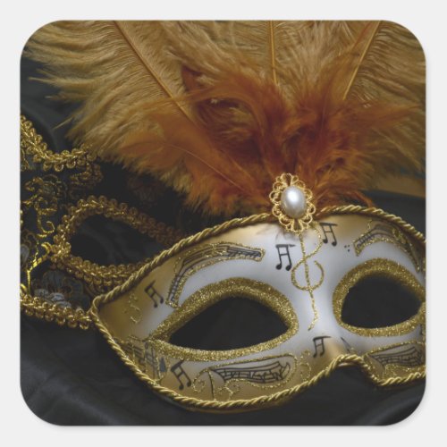 Gold Carnival Venetian Mask Masquerade Square Sticker