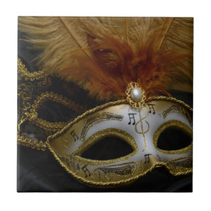 Gold Carnival Venetian Mask Masquerade Tile