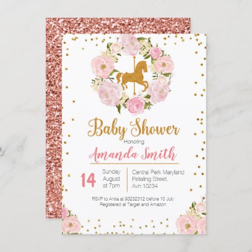 Gold Carousel Baby Shower invitation