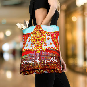 Gold Carousel Face Photography Spread the Sparkle Tote Bag