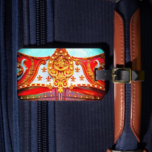 Gold Carousel Face Vintage Retro Carnival Photo Luggage Tag