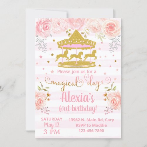 Gold carousel merrygoround birthday invitation invitation