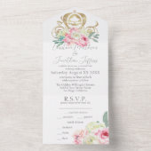 Gold Carriage and Pink Flowers Fairy Tale Wedding All In One Invitation (Inside)