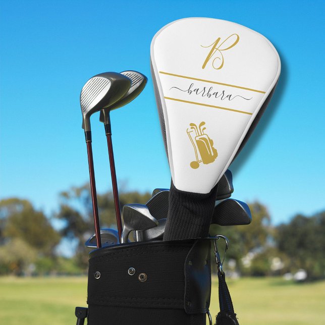 Gold Cart Monogram Initial and Name Personalized  Golf Head Cover (Creator Uploaded)