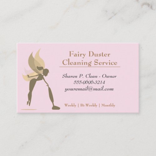 Gold Cartoon Fairy Girl House Cleaning Service Business Card