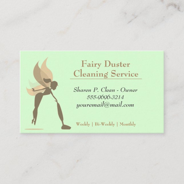 Gold Cartoon Fairy Girl House Cleaning Service Business Card (Front)