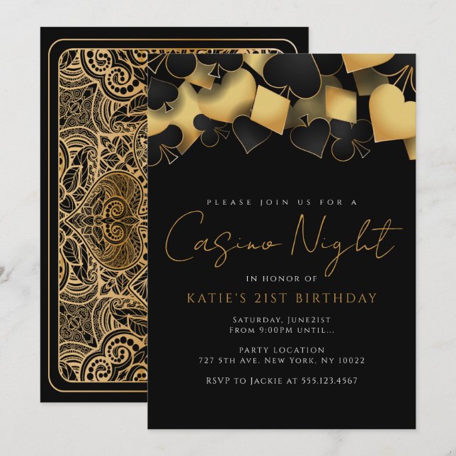 Gold Casino Night Party Invitations (Front/Back)