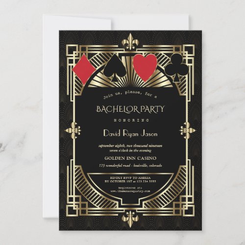 Gold Casino Royale Great Gatsby Bachelor Party Invitation