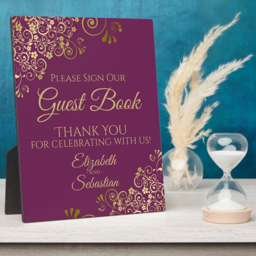 Gold  Cassis Purple Sign Our Guest Book Wedding Plaque