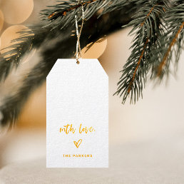 Gold Casual Script and Heart With Love Foil Gift Tags