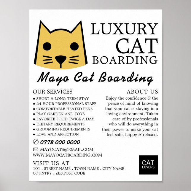 Gold Cat, Cat Boarding, Cattery Advertising Poster (Front)