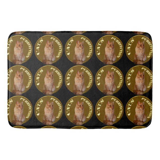 Gold Cat Coins With Ginger Cat,  Bath Mat (Front)