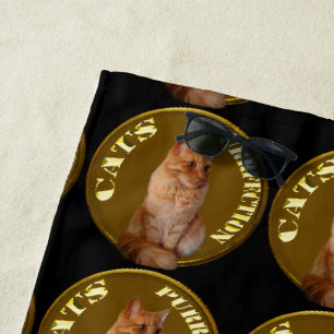 Gold Cat Coins With Ginger Cat, Beach Towel