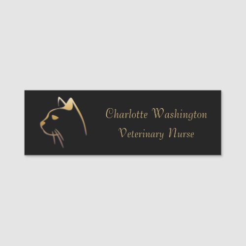 Gold Cat Head Veterinary Nurse Name Tag