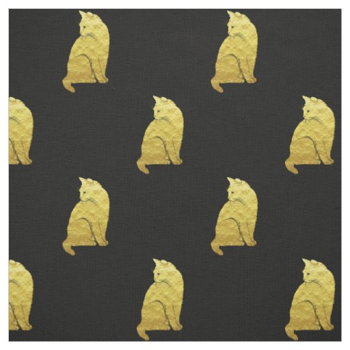 Gold Cat on Black Fabric