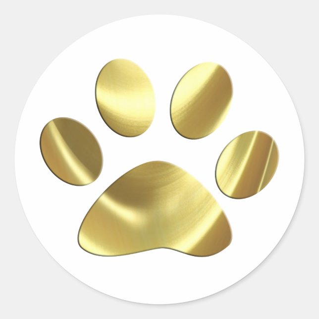 Gold Cat Paw Print Classic Round Sticker (Front)