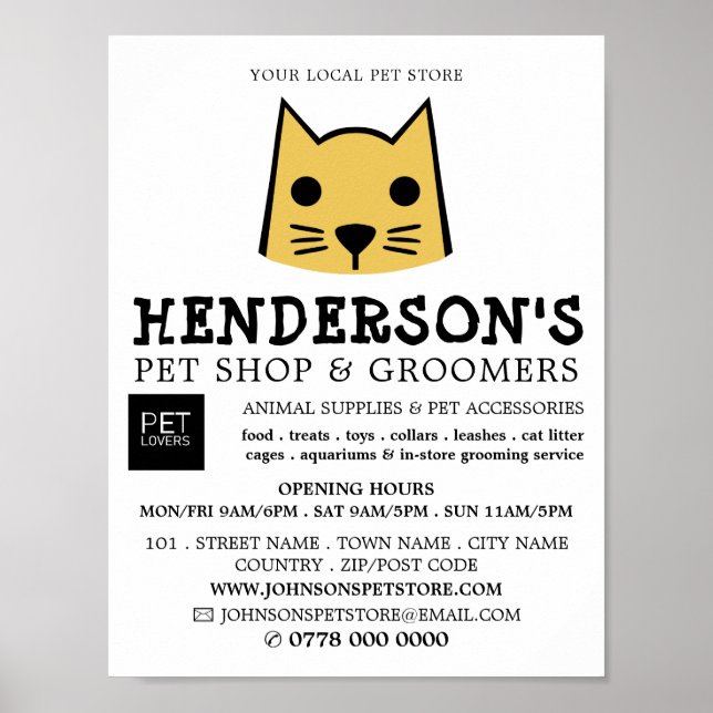 Gold Cat, Pet Store & Groomers Advertising Poster (Front)