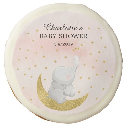 Gold Catch A Star Bunny Elephant Baby Shower Favor Sugar Cookie