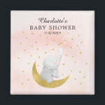 Gold Catch A Star Bunny Elephant Girls Baby Shower Magnet<br><div class="desc">Sweetest little elephant sitting on a gold moon with a white bunny catching a star set on a pink watercolor wash background. Available in our shop in other colors for a neutral baby shower or boys baby shower. Visit our shop to view our entire catch a star elephant baby shower...</div>