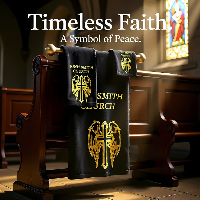 Gold catholic cross with wings bath towel set (Creator Uploaded)