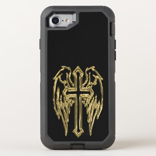 Gold catholic cross with wings otterbox iPhone case (Back)