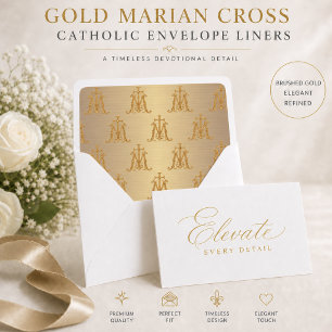 Gold Catholic Marian Cross with Brushed Gold Envelope Liner