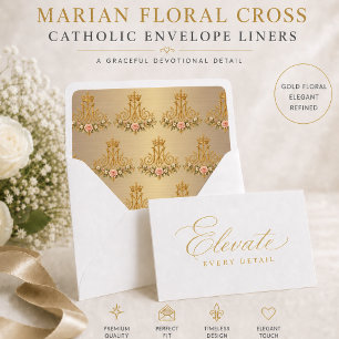 Gold Catholic Marian Floral Cross Envelope Liner