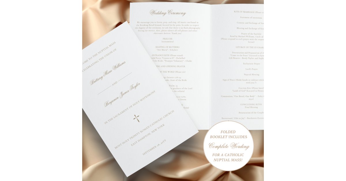 Gold Catholic Wedding Ceremony with Mass Program