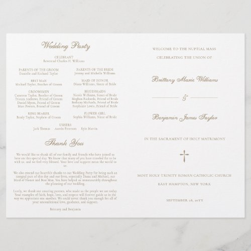 Gold Catholic Wedding Mass Ceremony Program