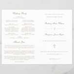 Gold Catholic Wedding Mass Ceremony Program<br><div class="desc">This simple, yet elegant, folded Catholic wedding ceremony with mass program booklet features a cross and stylish accents of calligraphy script. The neutral, classic, gold and white, typography design provides you with a text template for a traditional Catholic order of service with mass. There is plenty of room to include...</div>
