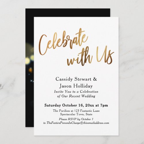 Gold Celebrate with Us Bokeh Black Back Reception Invitation