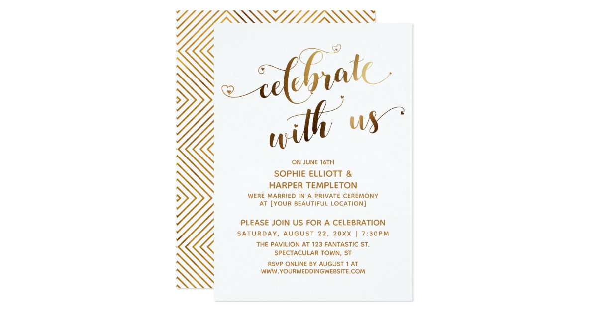Gold Celebrate with Us Post-Wedding Celebration Invitation | Zazzle.com