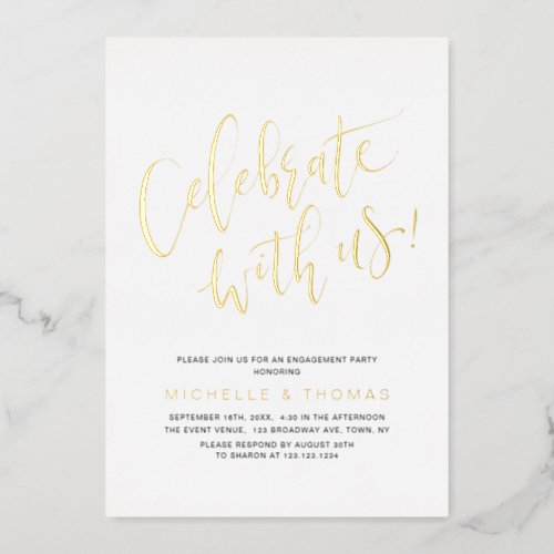 Gold Celebrate With Us Script  Modern Simple Foil Invitation