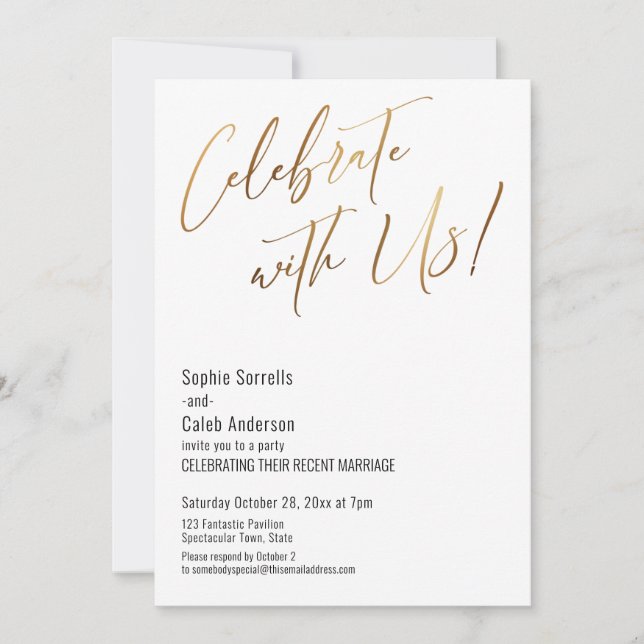 Gold Celebrate with Us! Simple Wedding Party Invitation (Front)
