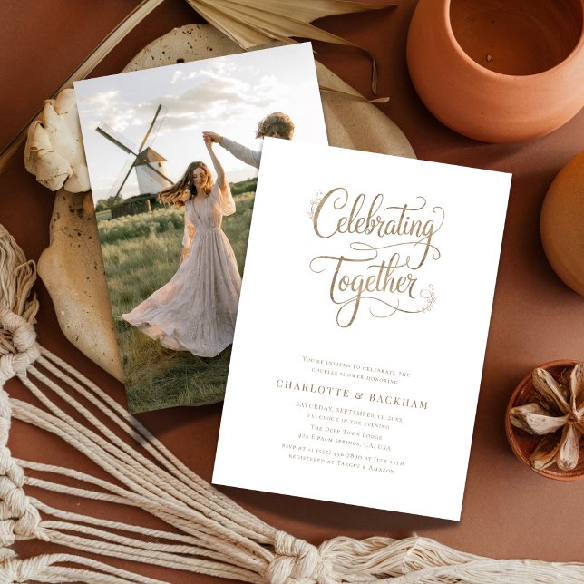 Gold Celebrating Together Couples Shower Photo Invitation (Creator Uploaded)