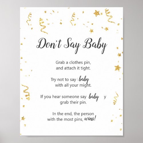 Gold Celebration Baby Shower Dont Say Baby Game Poster