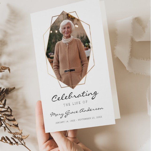 Gold Celebration of Life Funeral Folded Program Flyer (Creator Uploaded)