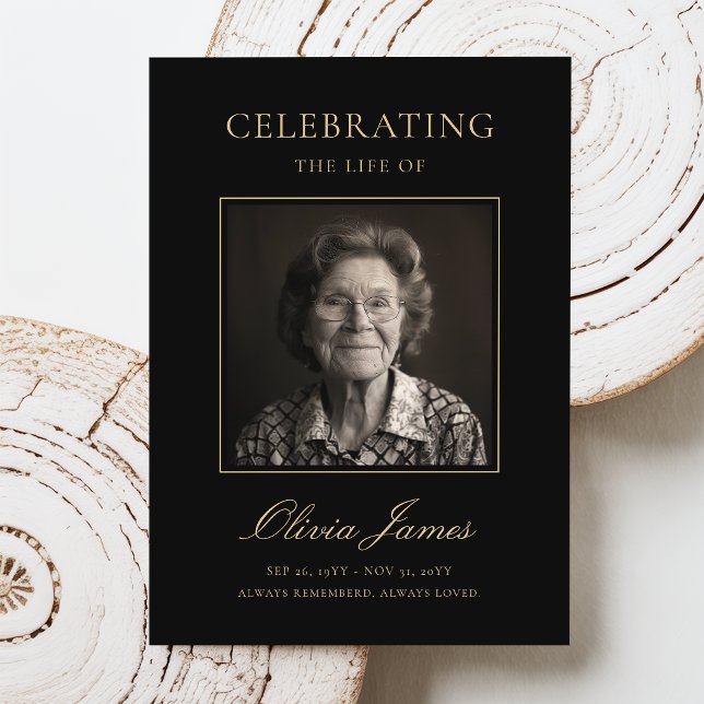 Gold Celebration of Life Photo Funeral Program (Creator Uploaded)