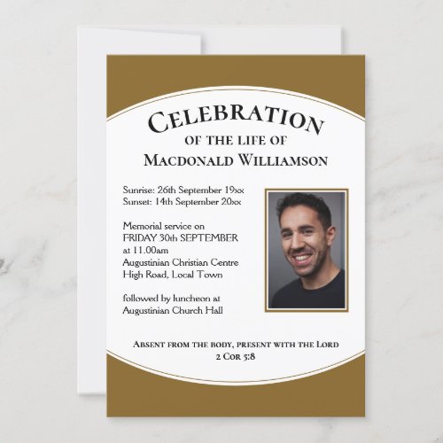 Gold CELEBRATION OF LIFE Photo Memorial Funeral Invitation