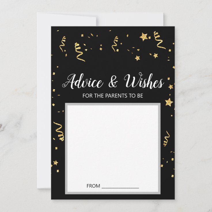 Gold Celebration on Black Baby Shower Advice Cards Zazzle