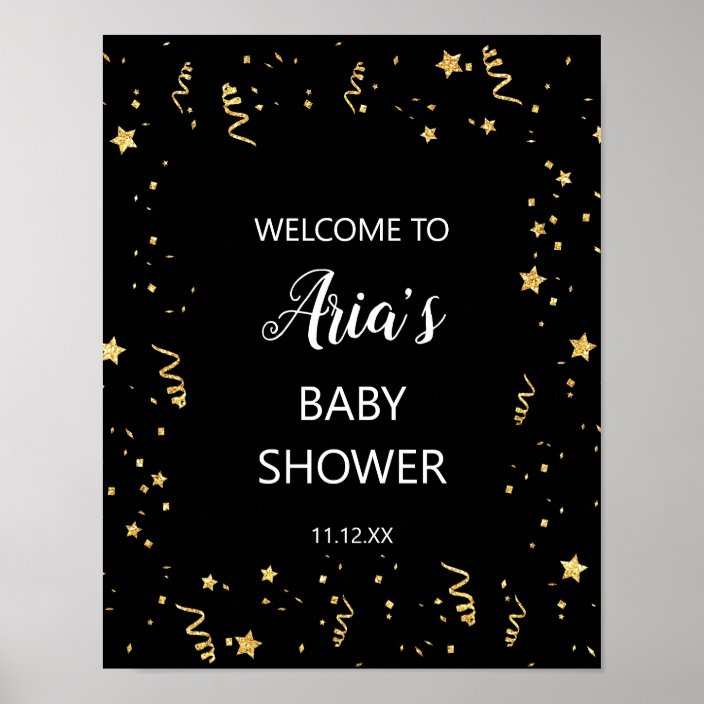 Gold Celebration on Black Baby Shower Sign