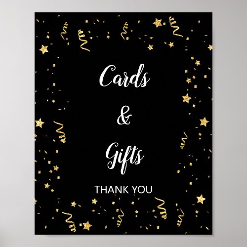 Gold Celebration on Black Cards  Gifts Sign