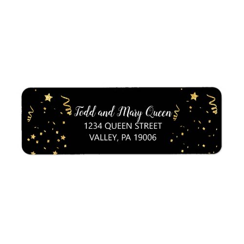 Gold Celebration on Black Return Address Labels