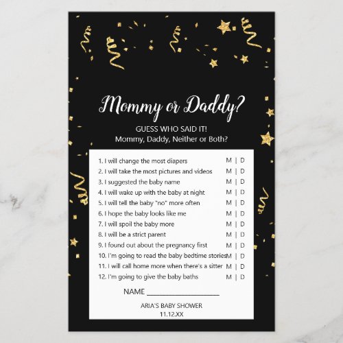 Gold Celebration on Black Shower Mommy or Daddy Flyer