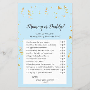 Gold Celebration on Blue Mommy or Daddy Game Flyer