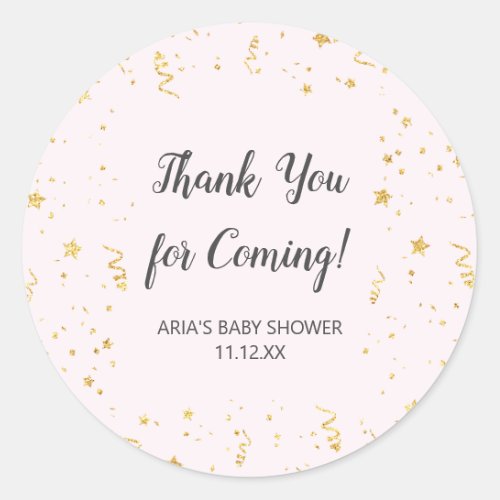 Gold Celebration on Pink Baby Shower Favor Classic Round Sticker