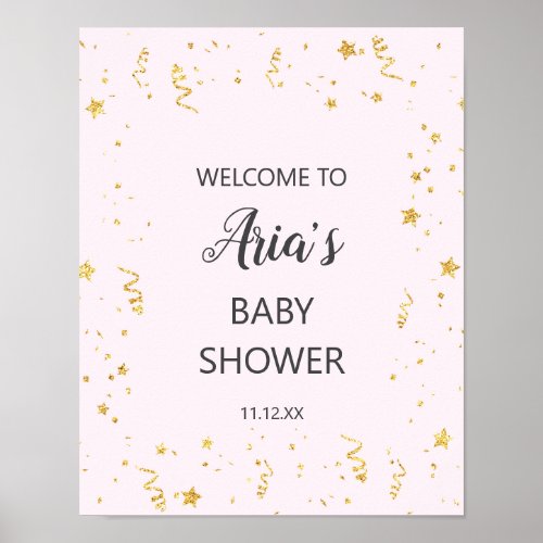 Gold Celebration on Pink Baby Shower Welcome Sign