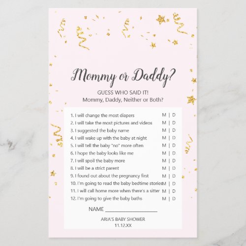 Gold Celebration on Pink Mommy or Daddy Game Flyer