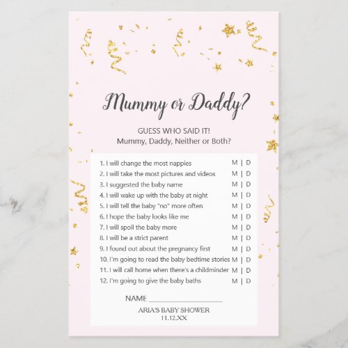 Gold Celebration on Pink Mommy or Daddy Game Flyer